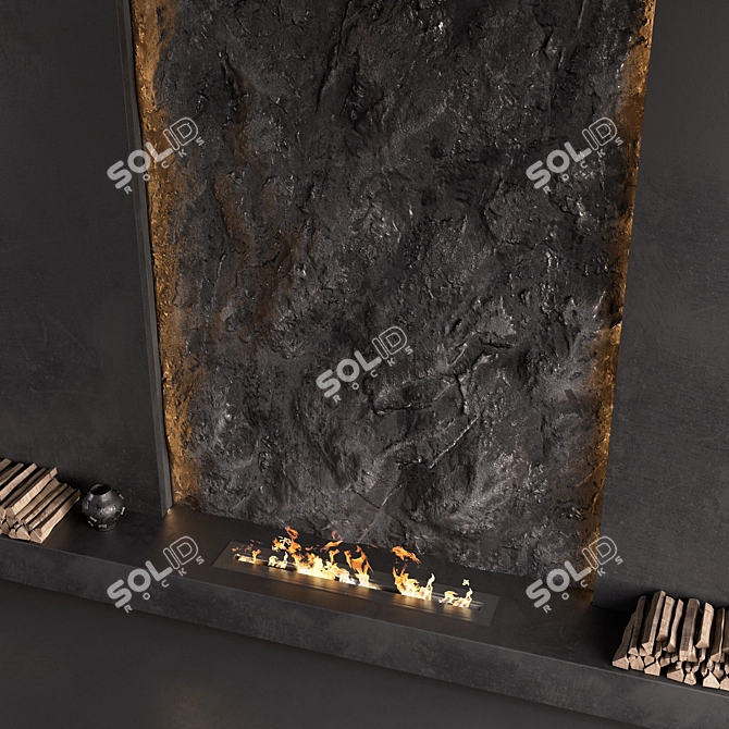 Rock Wall Fireplace Composition 3D model image 2