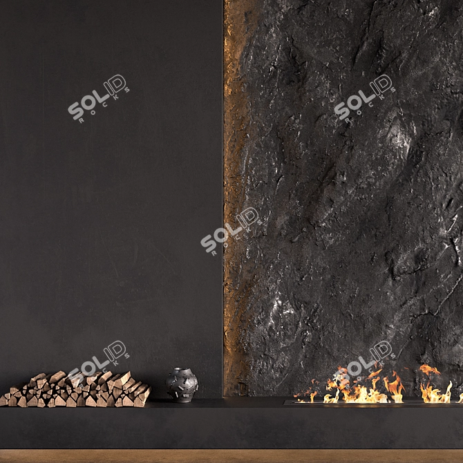 Rock Wall Fireplace Composition 3D model image 4