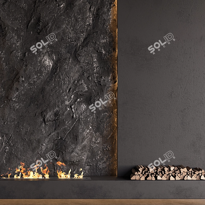 Rock Wall Fireplace Composition 3D model image 5