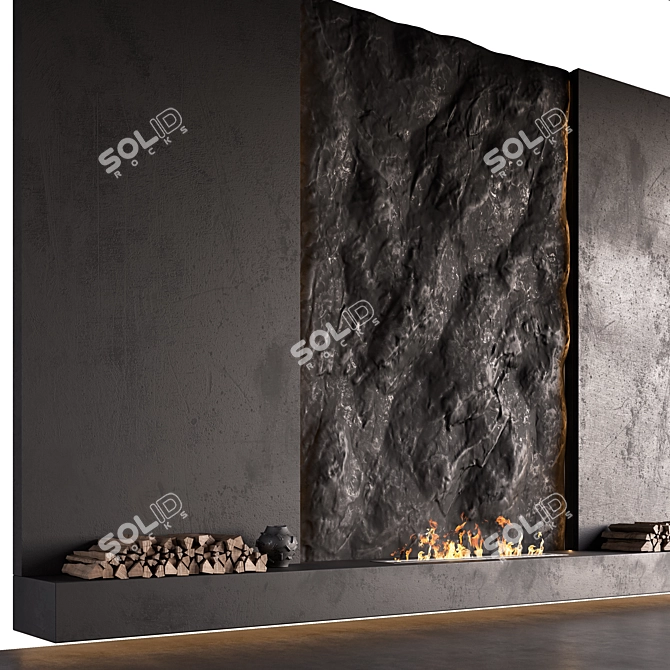 Rock Wall Fireplace Composition 3D model image 6