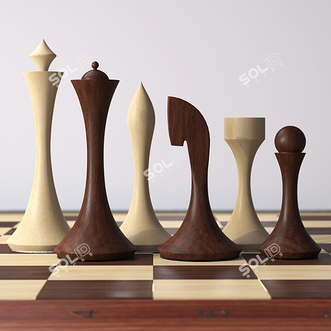 Handmade Chess Board, Wood Textures 3D model image 3