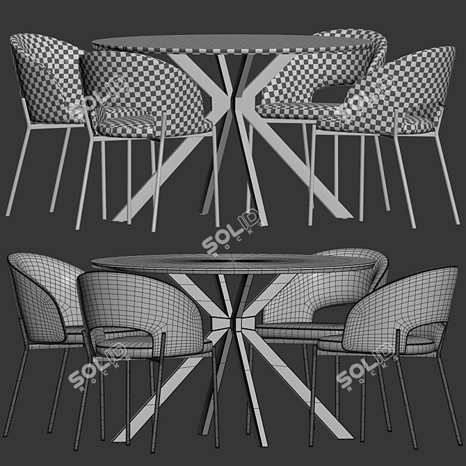 Modern Velvet Upholstered Dining Set 3D model image 2