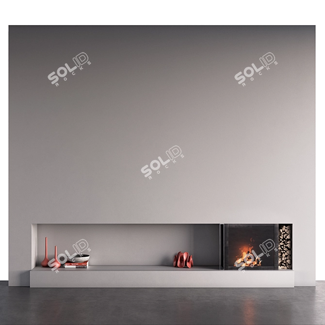 Decorative Wall with Fireplace 3D model image 1