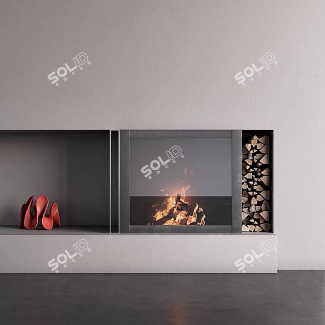 Decorative Wall with Fireplace 3D model image 2