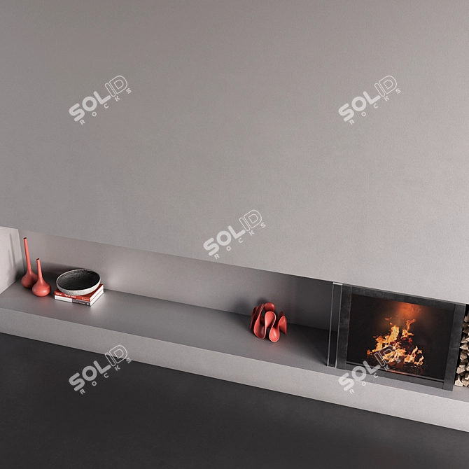 Decorative Wall with Fireplace 3D model image 3