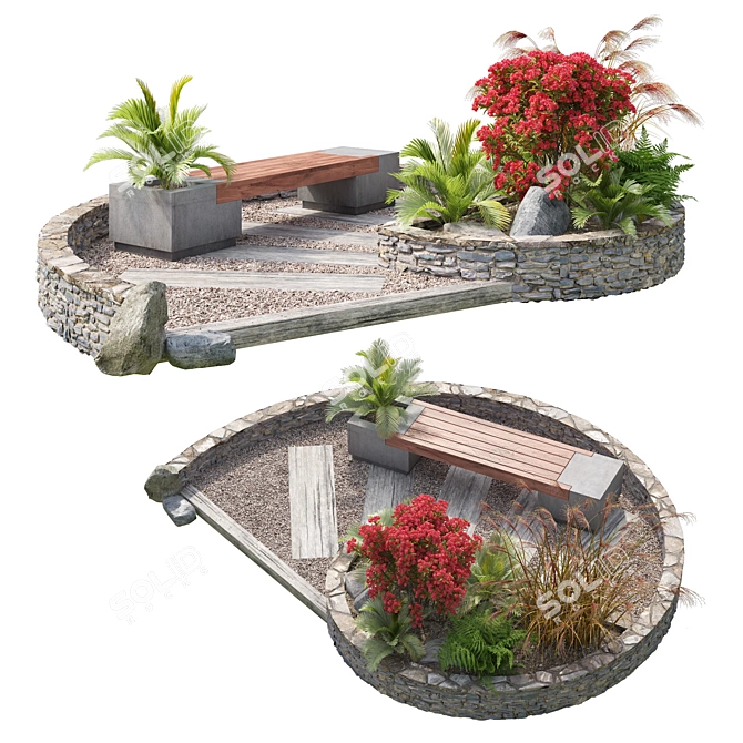 Spiral Garden Bench with Planter 3D model image 1