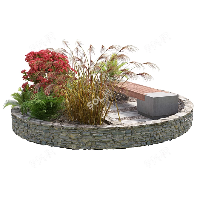 Spiral Garden Bench with Planter 3D model image 3