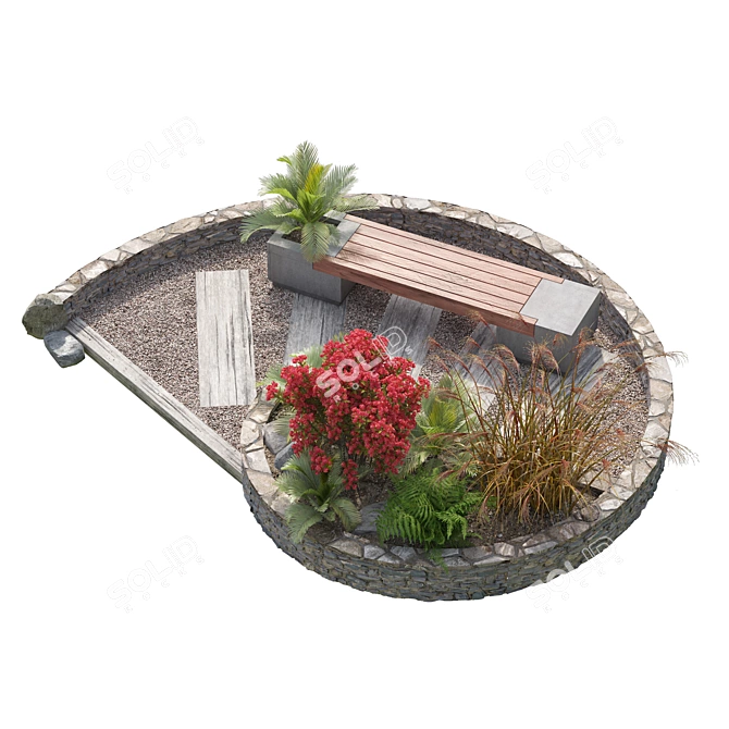 Spiral Garden Bench with Planter 3D model image 4