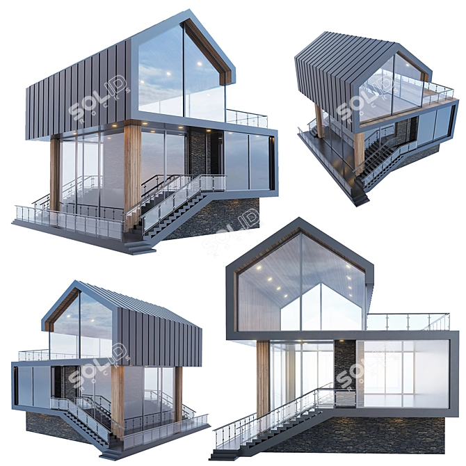 Glass Barnhouse Chalet Kit 3D model image 2