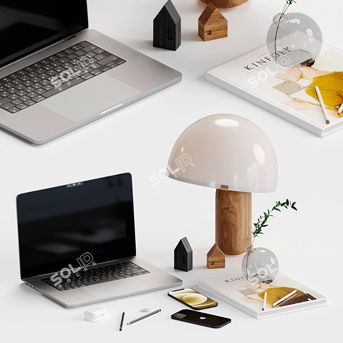 Workspace Decor Set: Apple, Kinfolk, Lamp 3D model image 2