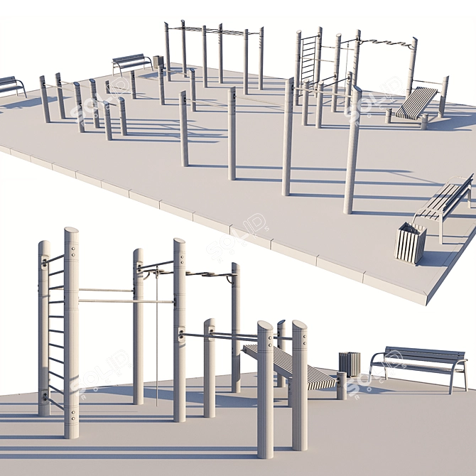 Eco Style Outdoor Gym Playground 3D model image 5