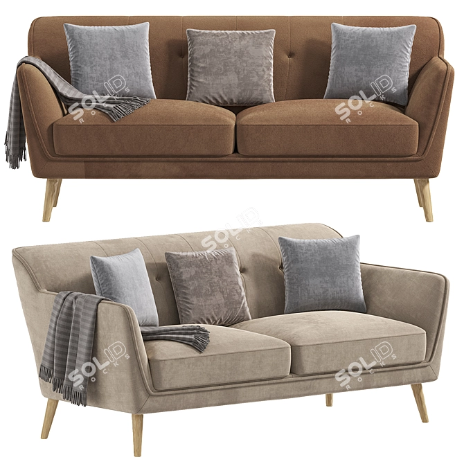 Modern Mustard 3-Seater Sofa 3D model image 1