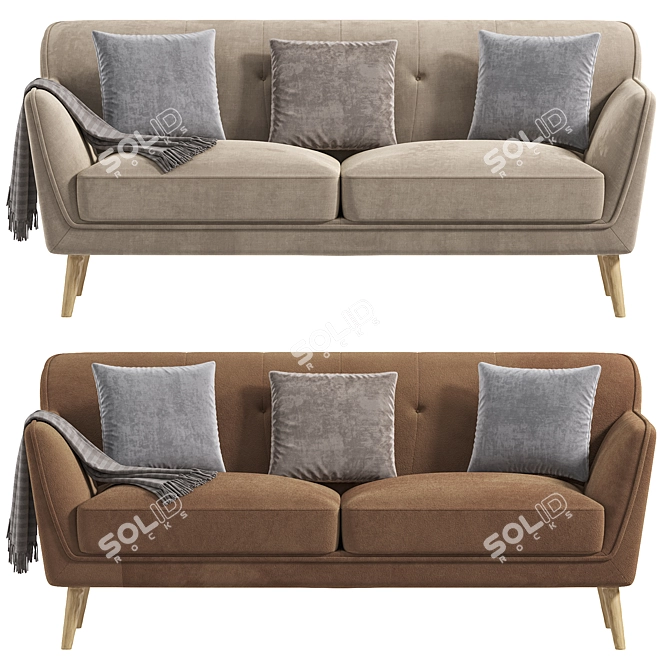 Modern Mustard 3-Seater Sofa 3D model image 2