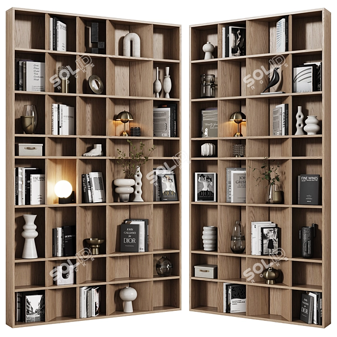 45° Angled Slim Oak Veneer Shelves 3D model image 1