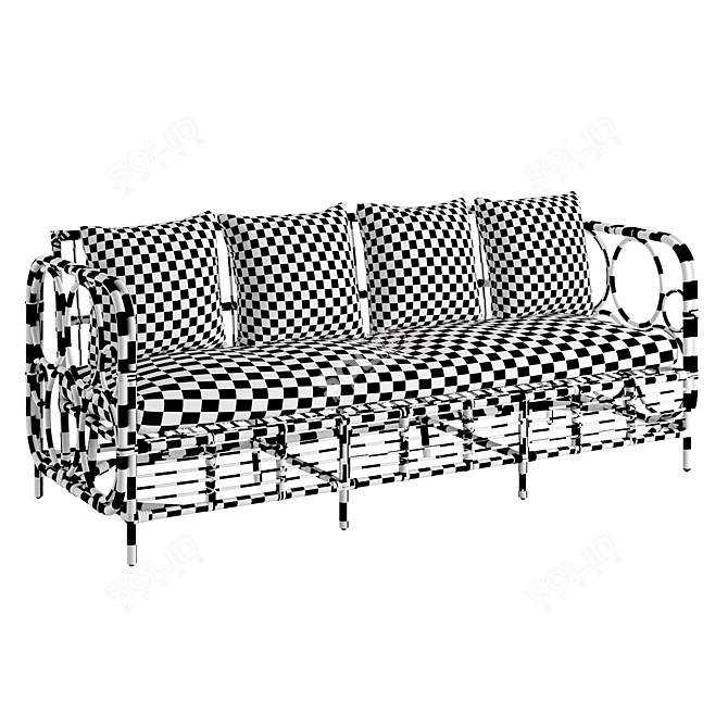 Handcrafted Rattan & Polyester Sofa 3D model image 7