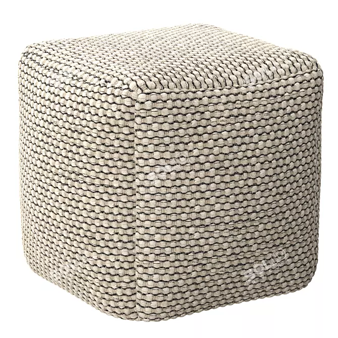 Handcrafted Beige/Black Wool Pouf 3D model image 1