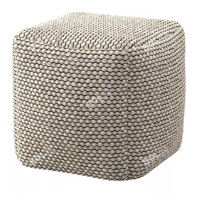 Handcrafted Beige/Black Wool Pouf 3D model image 2