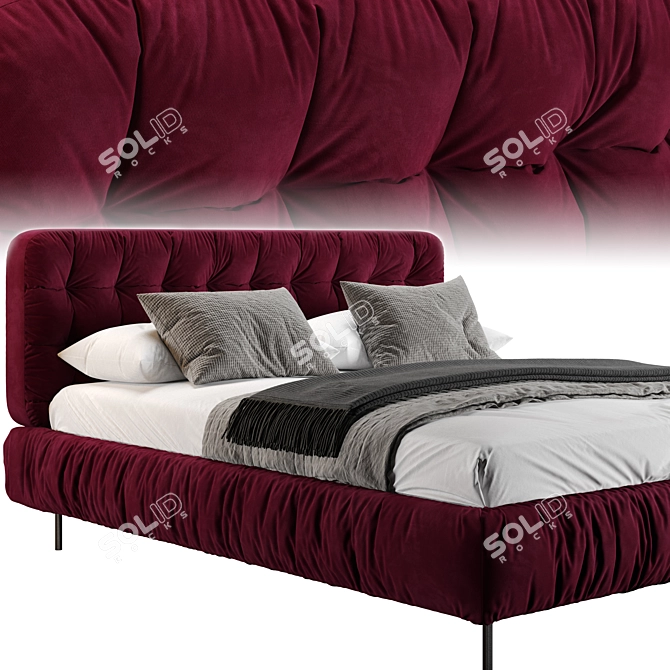 Wood Soft Double Bed: 180x200 3D model image 2