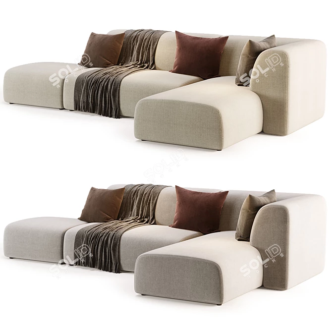 Industrial Loft Gray Corner Sofa 3D model image 2