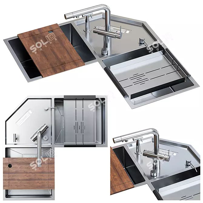 Corner Kitchen Sink Set 3 3D model image 3