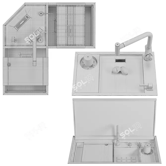 Corner Kitchen Sink Set 3 3D model image 6