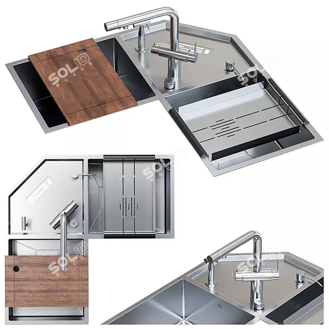 Corner Kitchen Sink Set 3 3D model image 9