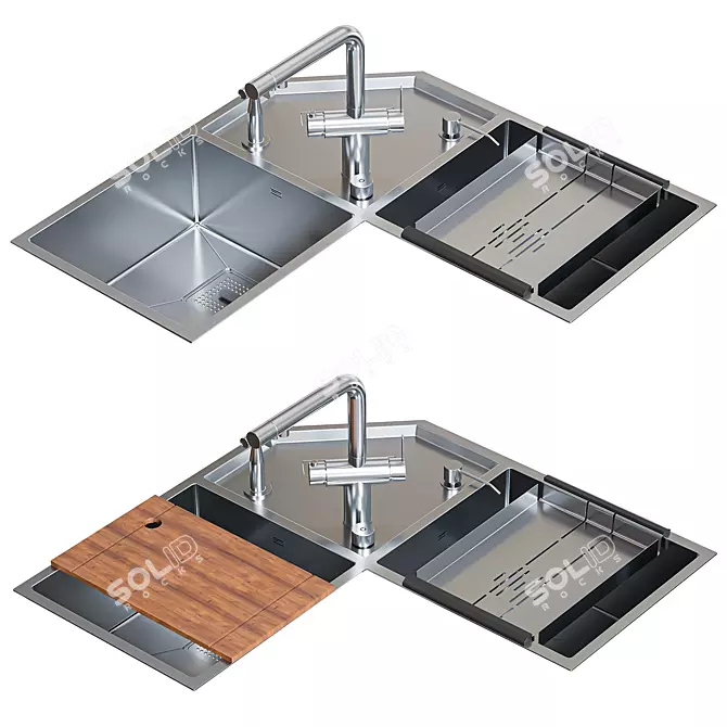 Corner Kitchen Sink Set 3 3D model image 11