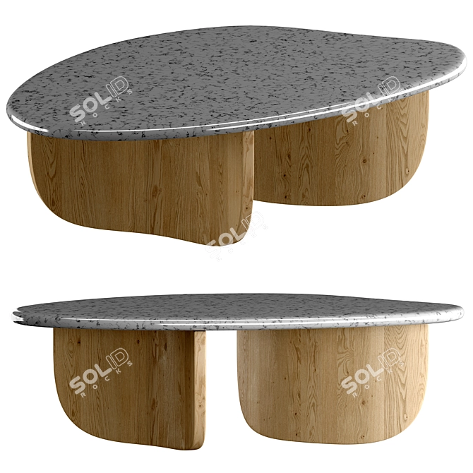 Modern Wood and Marble Coffee Table 3D model image 4