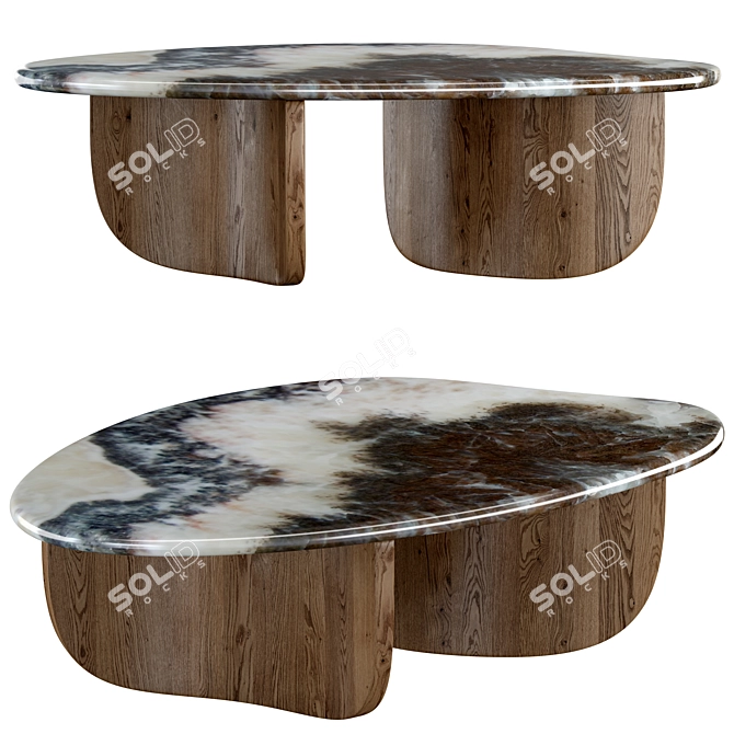 Modern Wood and Marble Coffee Table 3D model image 5