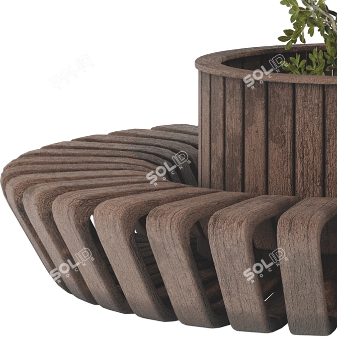 Wooden Bench with Oval Tree 3D model image 2