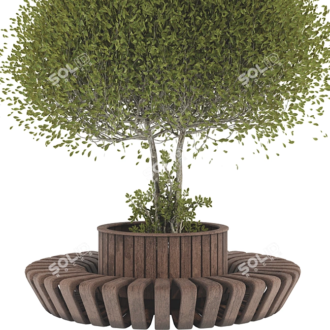 Wooden Bench with Oval Tree 3D model image 6