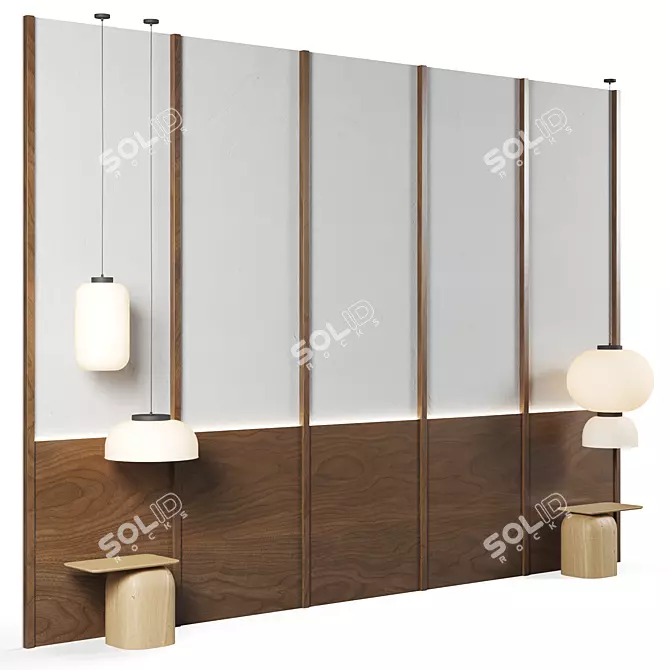 Designer Bed Headboard & Lighting 3D model image 1