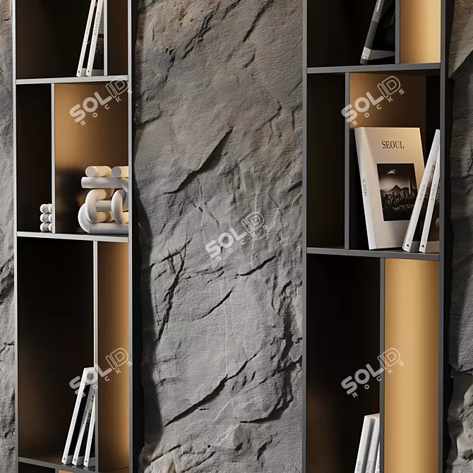 Geometric Stone Panel Display Shelf 3D model image 2