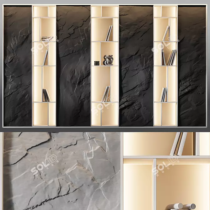 Geometric Stone Panel Display Shelf 3D model image 4