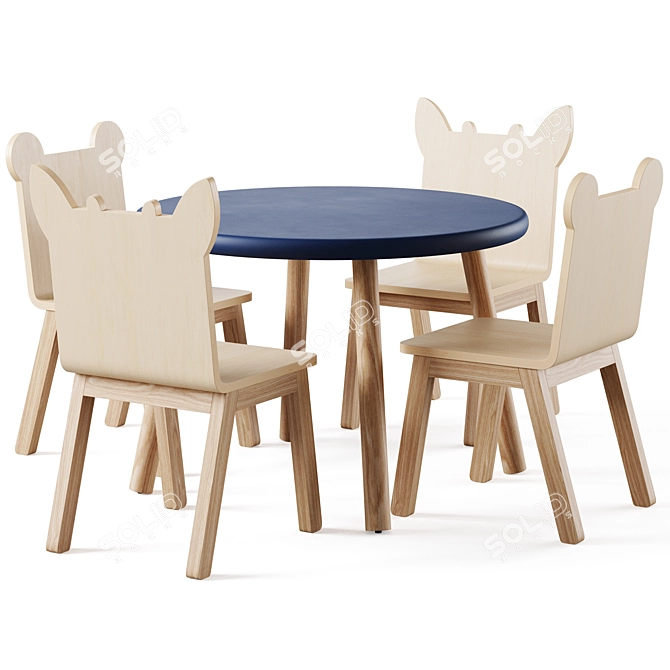 Kids Round Table and Animal Play Chairs 3D model image 1