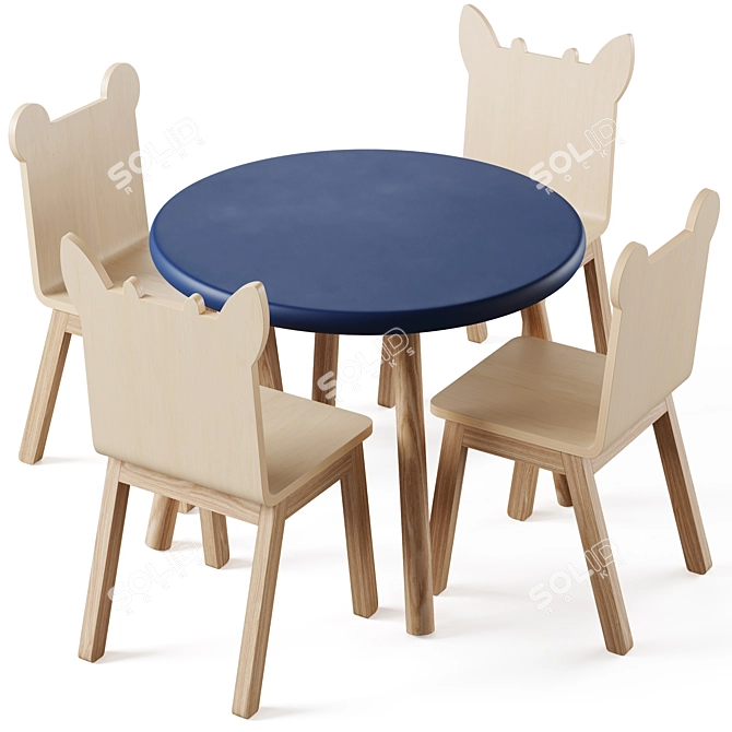 Kids Round Table and Animal Play Chairs 3D model image 4