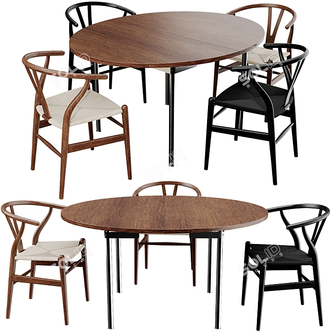 Scandinavian Dining Set by Wegner 3D model image 1