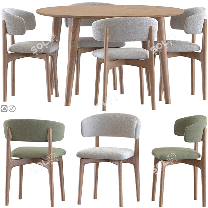 Modern Malmo Round Table Set 3D model image 1