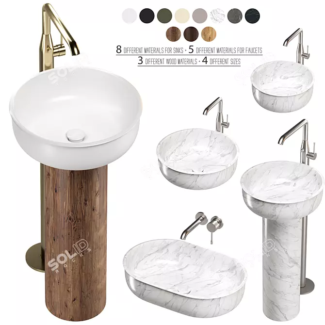 Premium Washbasins Set with Faucets 3D model image 1