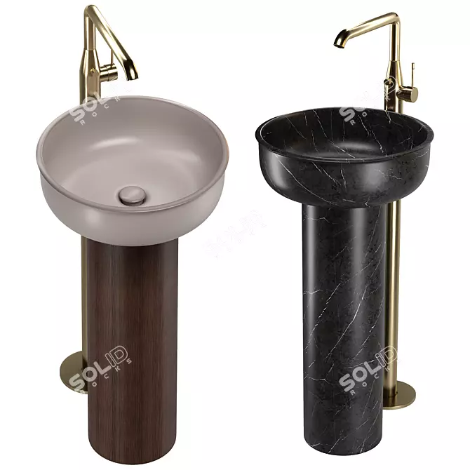 Premium Washbasins Set with Faucets 3D model image 2