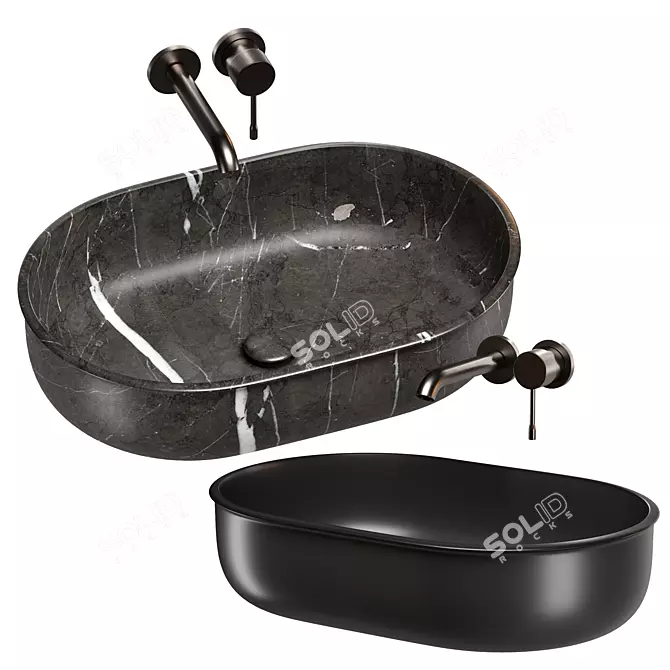 Premium Washbasins Set with Faucets 3D model image 3