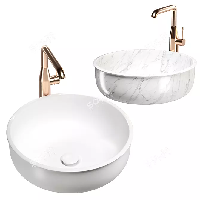 Premium Washbasins Set with Faucets 3D model image 4