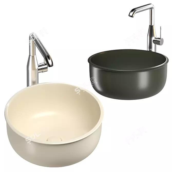 Premium Washbasins Set with Faucets 3D model image 5