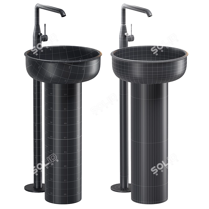 Premium Washbasins Set with Faucets 3D model image 6