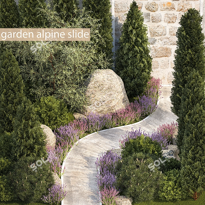 Alpine Garden Collection: Evergreens & Lavender 3D model image 1