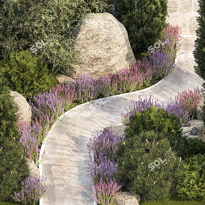 Alpine Garden Collection: Evergreens & Lavender 3D model image 2