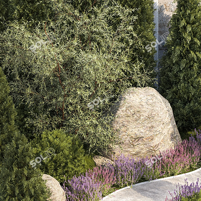 Alpine Garden Collection: Evergreens & Lavender 3D model image 6