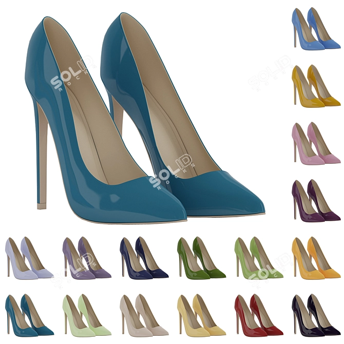 Colorful Lacquered High-Heel Shoes 3D model image 1