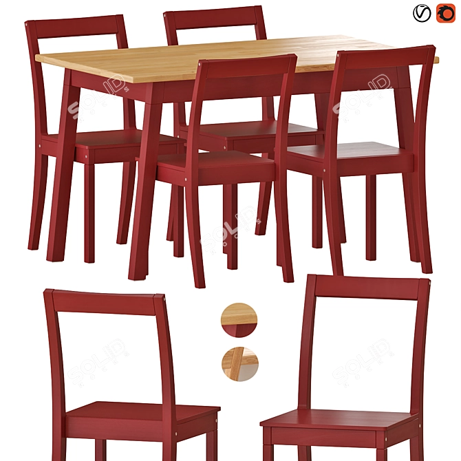 Contemporary Pinntorp Table and Chairs 3D model image 1