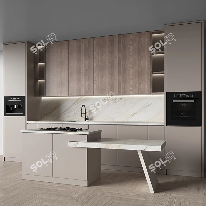 Modern Kitchen with Appliances Set 3D model image 1